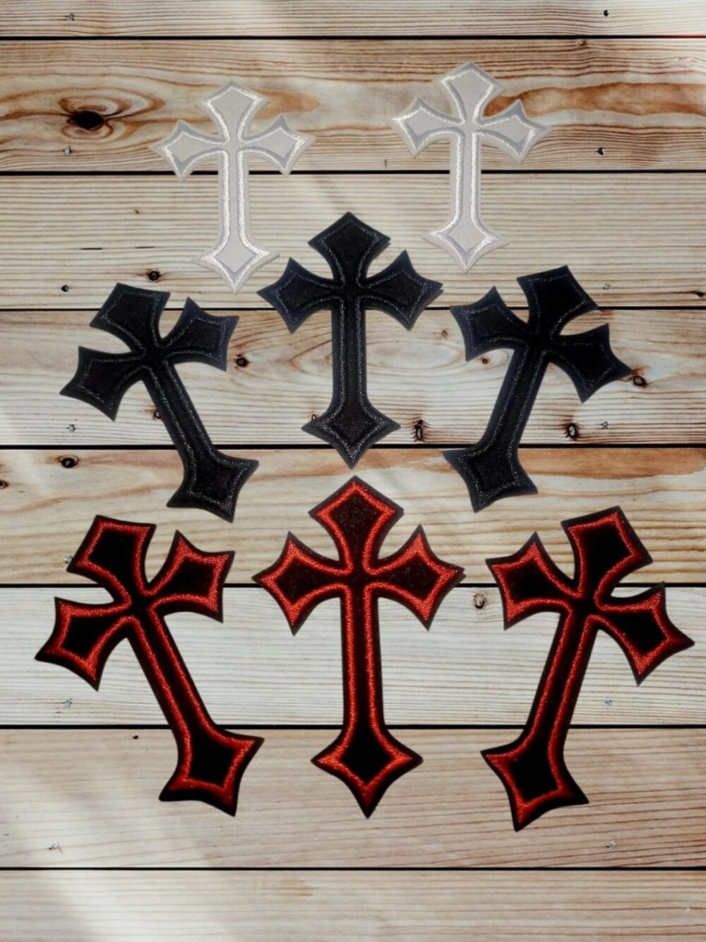 Lot of 8 - Cross Patches Iron on - Sew on - DIY - Patches - Black, White, Red